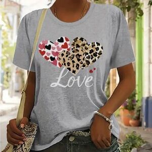 Gray Love Heart Graphic T-Shirt